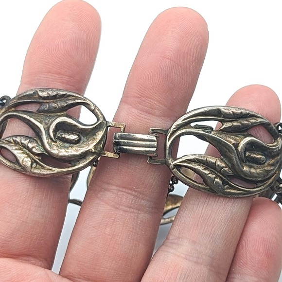 Vintage Danecraft Sterling Silver Calla Lily Bracelet w Added Chain Oxidized - Picture 9 of 13